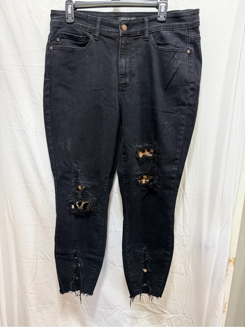 Judy Blue Black Skinny Jeans with Leopard Peek Distress